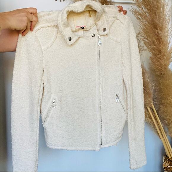 REBECCA TAYLOR White Cream Popcorn Textured Side Zip Blazer Moto Biker Jacket 4 - Picture 3 of 10